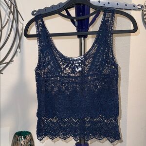 ‼️REDUCED‼️Navy Crochet Lace Crop Top